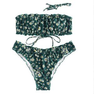 Women's Sexy Ruffle Tie Side Bandeau Bikini Set